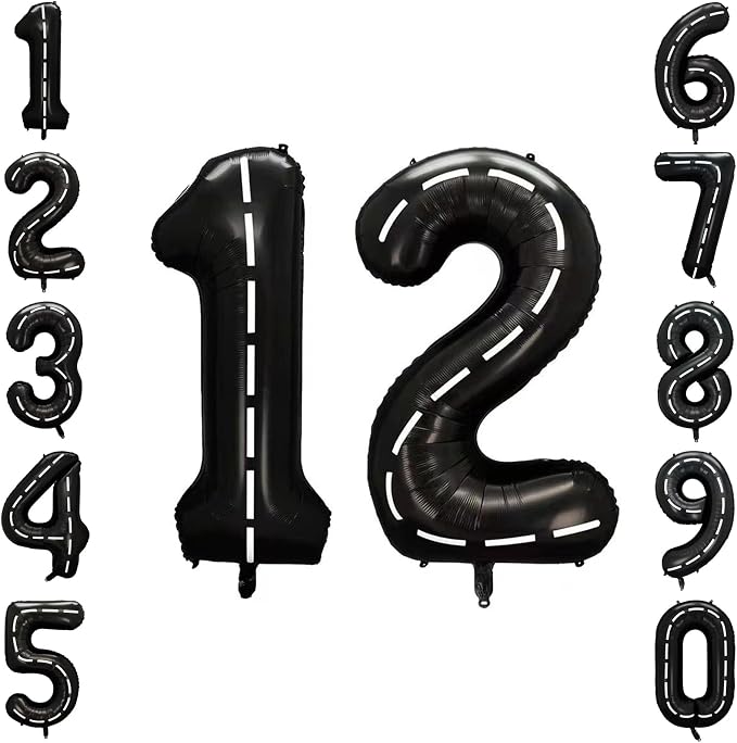 Black and White Stripes Number 12 Balloon 40 Inch, Foil Road Numeral | by Unknown