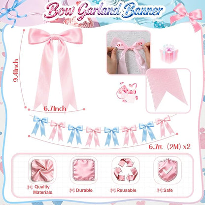 2 Strings Baby Pink & Blue Bow Garland Banner Decorations - Image 2