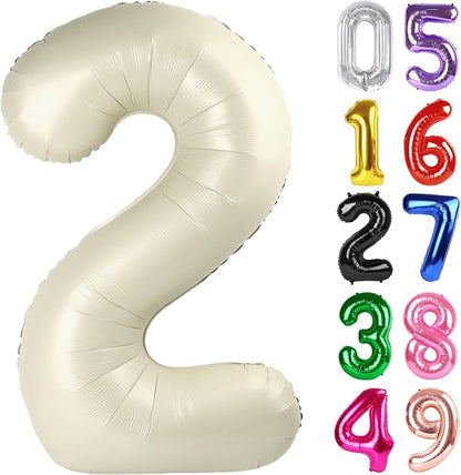 Cream Number 2 Balloon 40 Inch, 2nd Birthday Party Decorations Men Women | Foil by IWERP