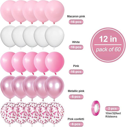 Pink White Balloon Set, Confetti and Macaron Latex Matte Balloons - Image 2