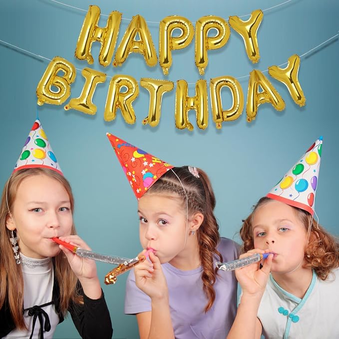 PIGETALE Gold Happy Birthday Banner, 16 Inch Mylar Foil Letters Birthday Sign - Image 3