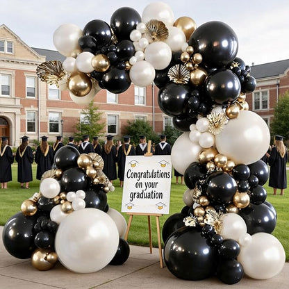 Black Gold White Balloons Arch Kit, Double Stuffed, Party. | Black, chrome gold - Image 5