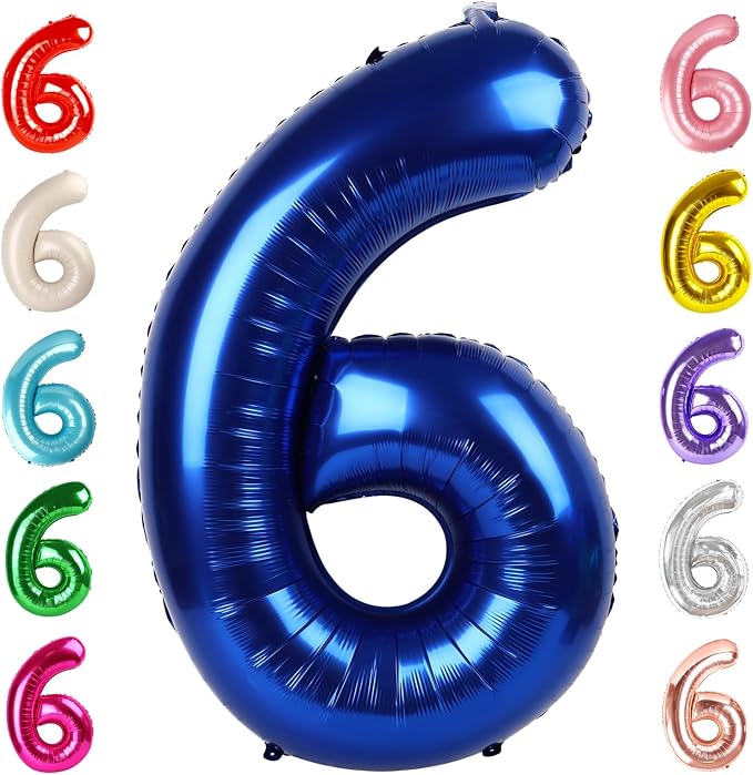 6 Balloon Numbers Birthday Decorations, 40In Navy Blue Balloons by Mluchee