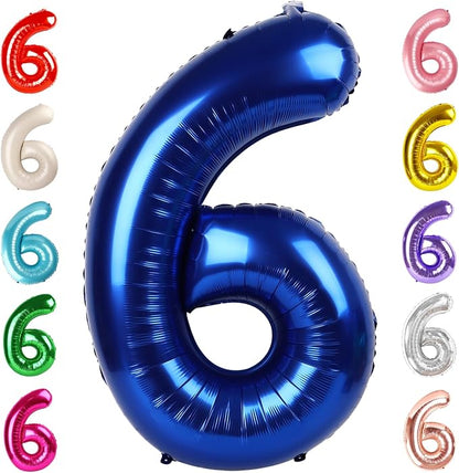 6 Balloon Numbers Birthday Decorations, 40In Navy Blue Balloons by Mluchee