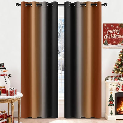 Yakamok Blackout Ombre Burnt Orange and Black Curtains-Gradient Room Darkening - Image 2