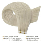 Full Shine Blonde Injection Tape in Hair Extensions 5Pcs Color 1000 Injected Tape in Extensions 22 Inch Virgin Human Hair Extensions Tape ins 12.5Gram Tape ins Human Hair Real Hair Extension for Women