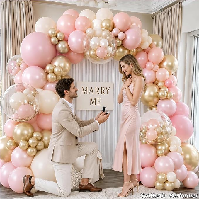 Dusty Pink Balloon Garland Arch Kit, Double Stuffed Pearl Pink White Gold - Image 7