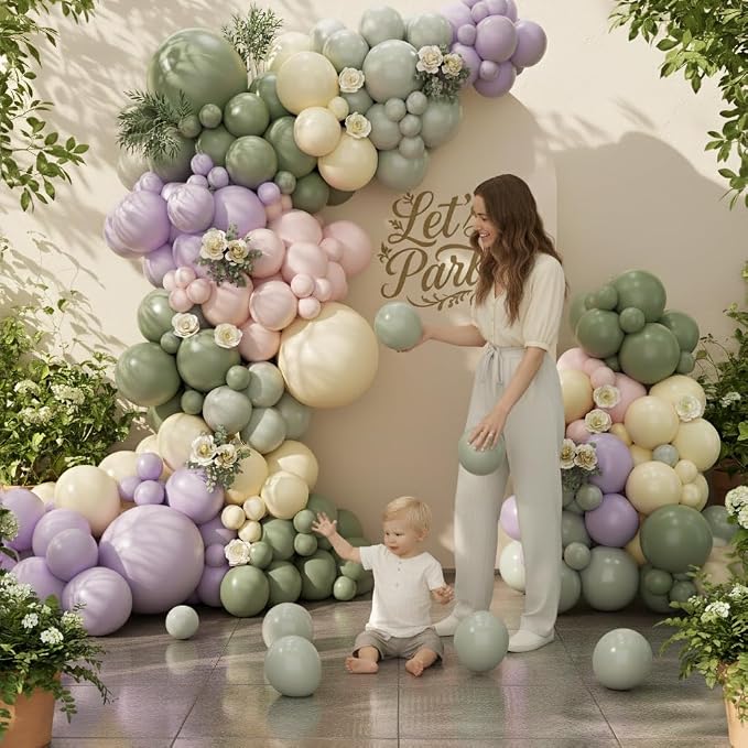 Pastel Balloon Arch Garland Kit 154pcs, Double Stuffed Light Green Sage Green - Image 6