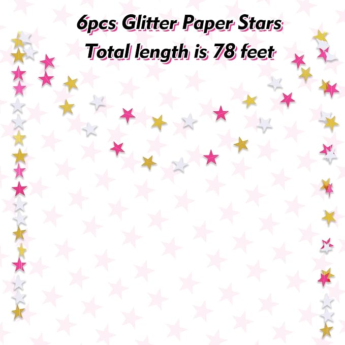 BEISHIDA Pink and Gold Paper Star Garland Decor Twinkle Star Banner Backdrop - Image 2