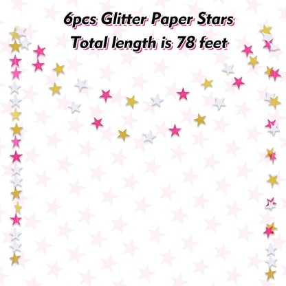 BEISHIDA Pink and Gold Paper Star Garland Decor Twinkle Star Banner Backdrop - Image 2