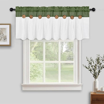 Farmhouse Valance Curtains, Boho Cotton Linen Kitchen Valance, Rustic Button - Image 7