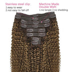 Kinky Curly Clip in Hair Extensions Real Human Hair 4/27/4 Omber Kinky Curly Clip ins For Women 3c 4a Brazilian Virgin Clip on Hair (22inch,#4/27/4)
