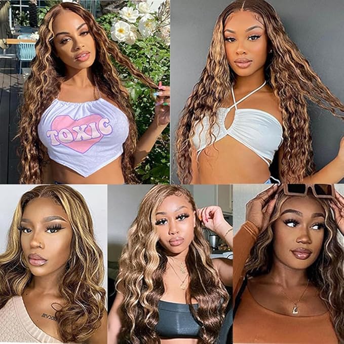 26 28 30 Inch Blonde Bundles Human Hair Highlight Deep Wave Bundle 2 Tone Brown Mixed With Blonde Bundles Niegmeag Brazilian Virgin Remy Hair Extensions 300g