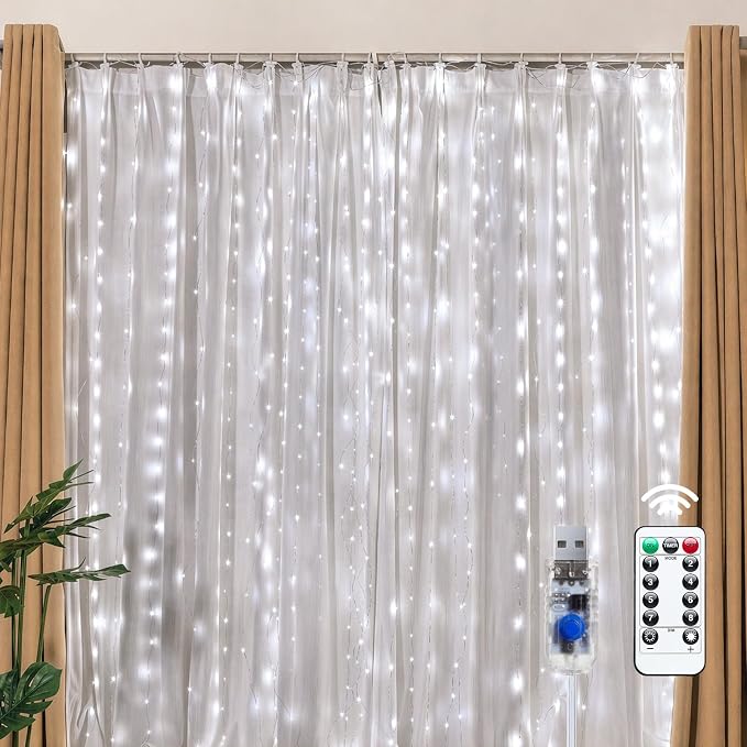 Brightown 300 LED White Fairy Curtain Lights, 9.8ft x 9.8ft String Lights | by Brightown