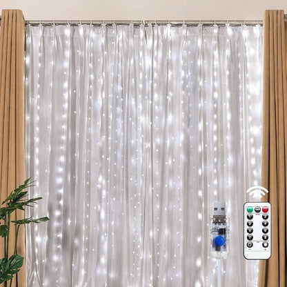 Brightown 300 LED White Fairy Curtain Lights, 9.8ft x 9.8ft String Lights | by Brightown