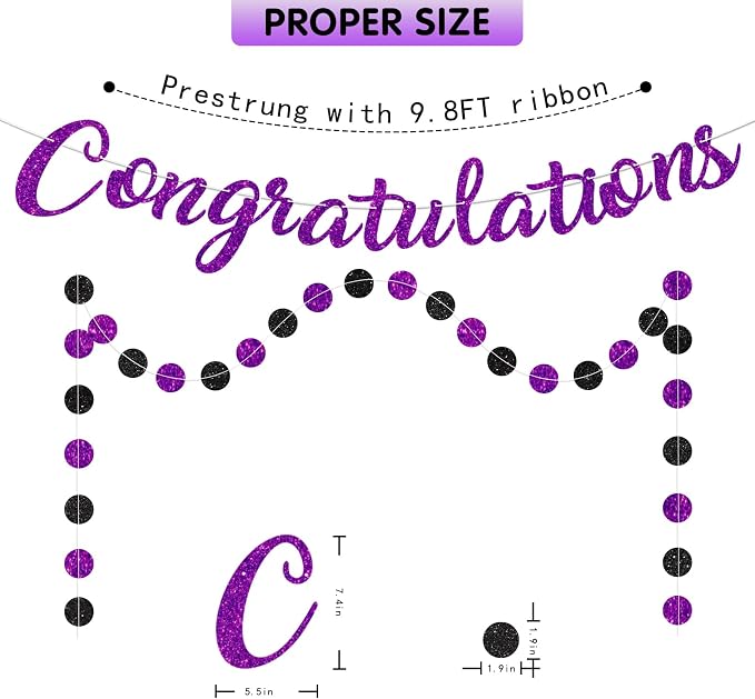 Purple Congratulations Banner Sign Prestrung Congrats Banner Garland - Image 3