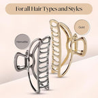 Kitsch Metal Hair Clips for Women - Durable & Elegant Metal Claw Clips, Perfect for Everyday Use & Special Occasions | Ideal Gifts for Women - Gold & Hematite - 2 Pcs