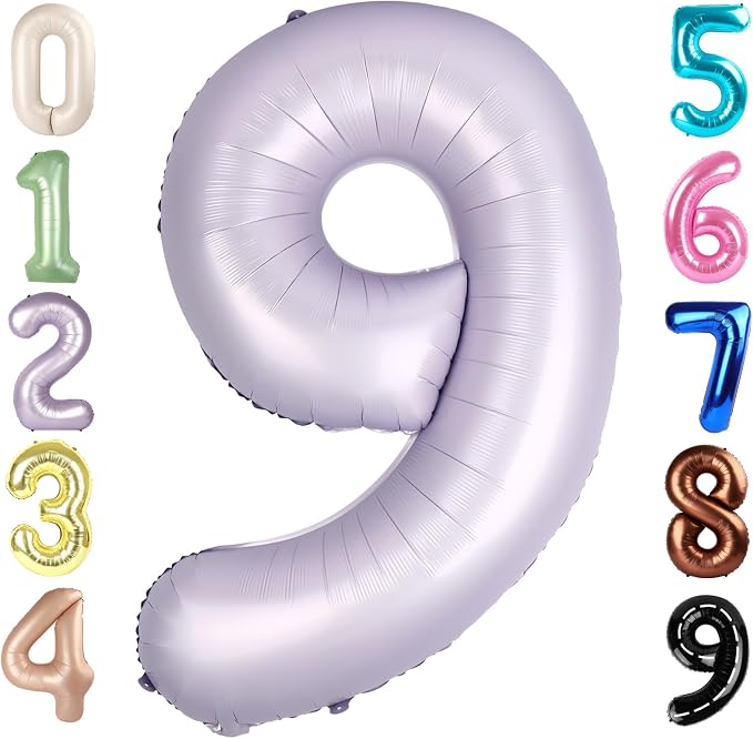 Number 9 Balloons 40 Inch for 9 19 Birthday Decorations, Cream Purple | Jumbo by Mluchee
