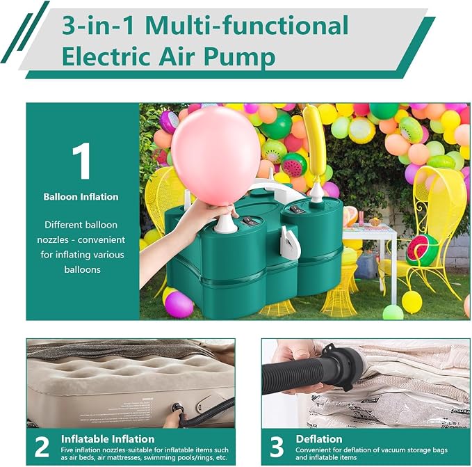 FunHot Electric Balloon Pump, Portable Dual Nozzle Air Pump - Image 7