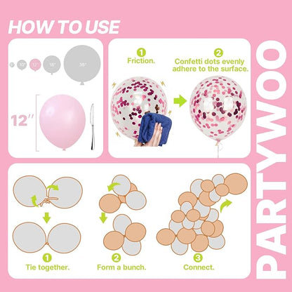 PartyWoo Pink Balloons 66pcs Pack Hot Pink Latex Helium Balloons | Pearl Pink - Image 5