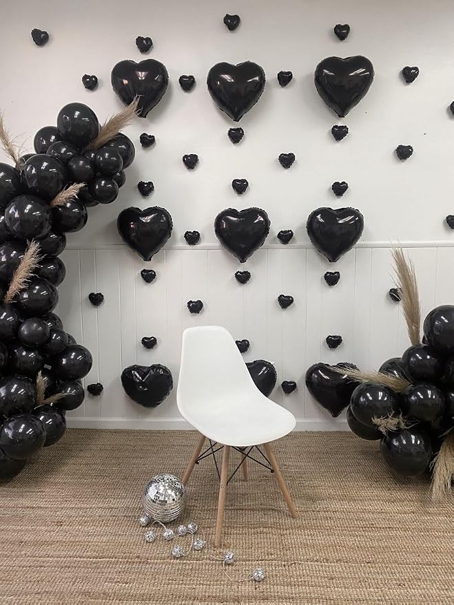 Biapian Foil Heart Balloons Black, Valentines Balloons 18inch Black Foil Balloon - Image 6
