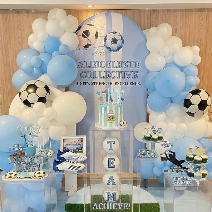 Blue and White Soccer Balloons, 12 Inch Baby Blue and White Soccer Balloons - Image 7