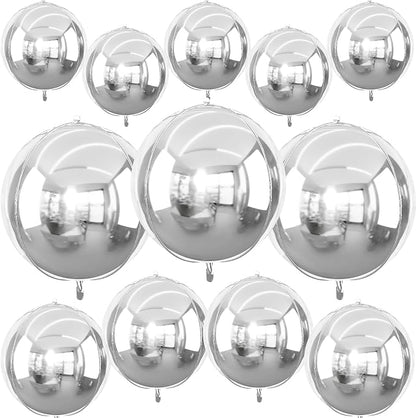 12Pcs Silver Round Foil Balloons, Metallic Silver Foil Balloon by vibzox