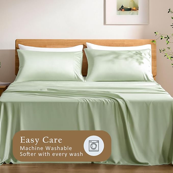 TOSMO Luxury Pillow Case Set of 2 - Cooling Viscose Derived from Bamboo, Oeko-TEX, Breathabl Silky Soft Pillow Cases with Envelope Closure (Queen, Light Green)