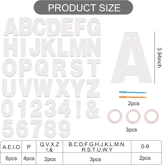 BEISHIDA Glitter White 116 PCS A-Z DIY Letter Custom Banner Party Decor | 111 - Image 3
