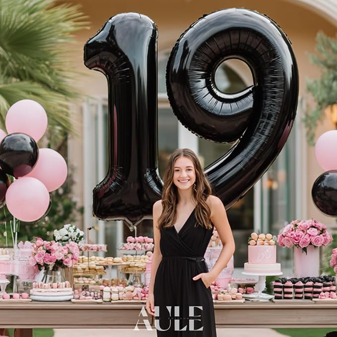 AULE 40 Inch Black Number Balloon 19 Foil 0-9 Birthday Big Numbers | Birthday - Image 4