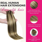 Lashey Human Hair Extensions Real Clip ins 22 Inch 120g 7pcs Long Straight Hair Balayage Ash Brown to Honey Blonde Clip in Hair Extensions Soft Hair Extensions