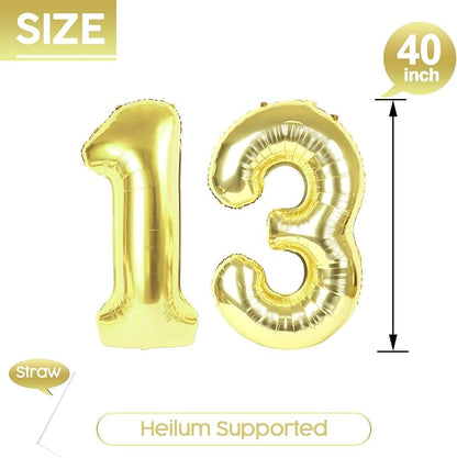 13 Balloon - Champagne Gold Birthday Number Balloons, 40 Inch Decorations | - Image 5