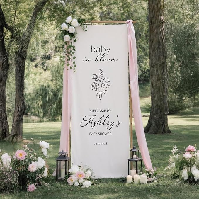 Custom Linen Baby Shower Welcome Sign, Floral Baby in Bloom Banner by Custom