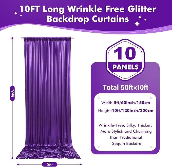 50x10ft Shimmer Purple Sequin Backdrop Curtain - Image 7