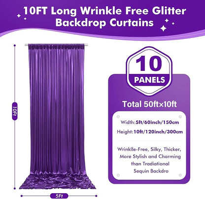 50x10ft Shimmer Purple Sequin Backdrop Curtain - Image 7