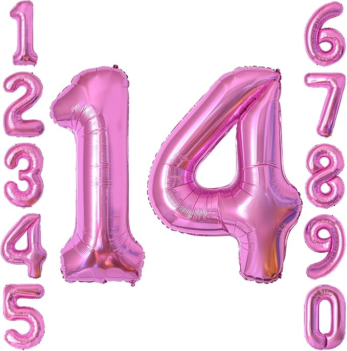 Pink Number 14 Balloon 40 Inch, Shiny Foil Double Digit Party Supplies | by Unknown