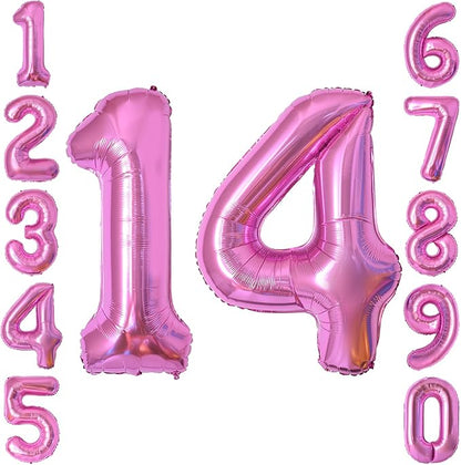 Pink Number 14 Balloon 40 Inch, Shiny Foil Double Digit Party Supplies | by Unknown