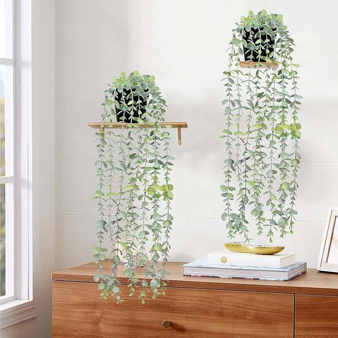 2Pcs Fake Hanging Plants with Pot Eucalyptus Leaves Fake Vines | UV Resistant - Image 7