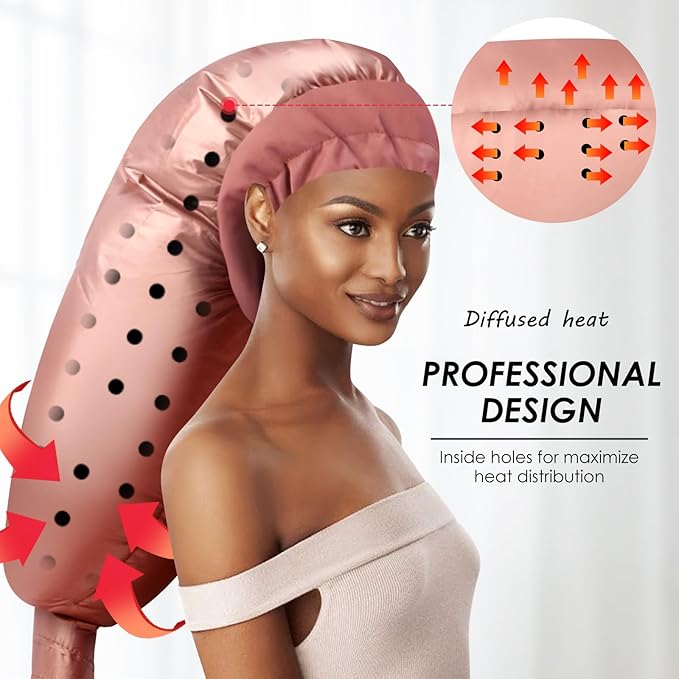 Hair Dryer Bonnet Attachment: Upgraded Extra Large Hooded Dryer Adjustable Hair Dryer Caps - Easy to Use for Natural Curly Textured Hair Care Styling Fast Drying - Rose Gold