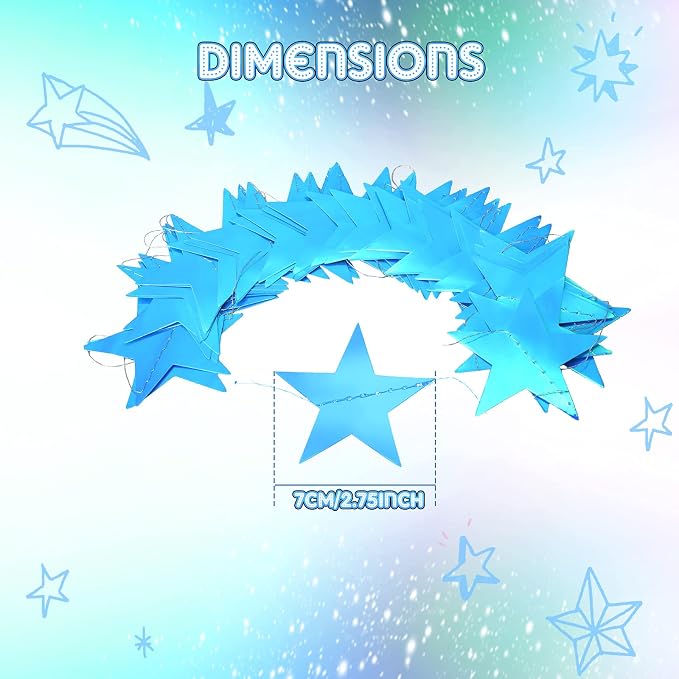 Patelai 130 ft Star Garland Banner Decor, Holographic Blue - Image 3