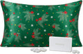 THXSILK Christmas Style 6A+ Grade Mulberry Silk Pillowcase for Hair and Skin, 22 Momme 100% Pure Silk Pillow Case with Hidden Zipper, Christmas Holly Printed Pillow Cover(Standard Size 20"x26", Green)