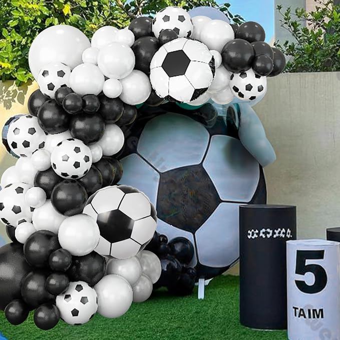 Soccer Balloon Garland Arch Kit, 22 18 12 10 5 Inch Black White Football Print - Image 4