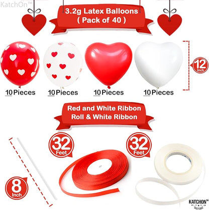 KatchOn Red and White Balloons 12 Inch, Heart Decorations, Romantic Decorations - Image 4