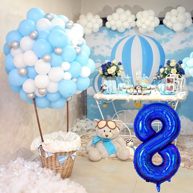 Navy Blue Number 8 Balloon, 40 Inch 8 Balloon Number Large Laser Navy Blue Foil - Image 6