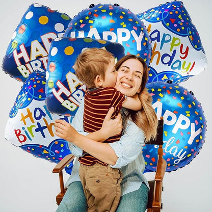 Blue Happy Birthday Balloon Set | 6 Pcs Birthday Party Foil Balloons Party - Image 2