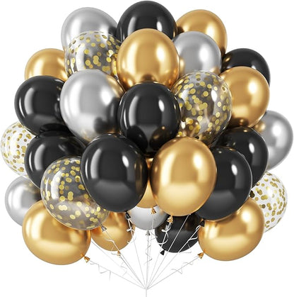 Jobkoo Black Gold Balloons, Metallic Gold Silver Black Latex Balloon by Jobkoo