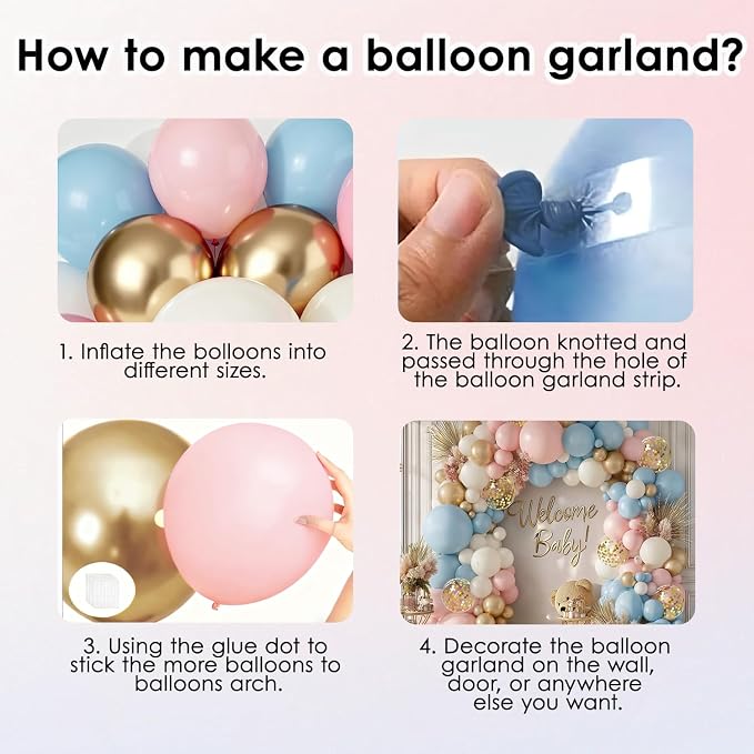 Gender Reveal Dusty Pink Blue Balloon Arch Kit 129 PCs | Teddy Bear Theme Boho - Image 4