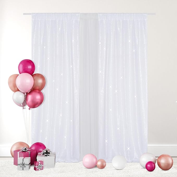 Eternal Beauty White Sequin Backdrop Curtains, 2 Panels 2x8FT | 3mm Sparkle by EternalBeauty