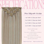 PINKPEARL Clip in Hair Extensions #18P1000 Ash Blonde Highlighted Gray Blonde 7pcs 20 Inch 120g Real Remy Hair Extensions Clip in Human Hair(#18P1000-20)