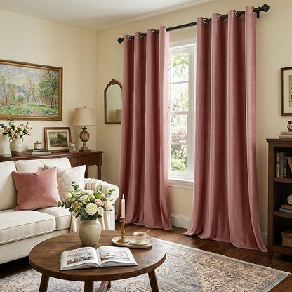 BULBUL Velvet Dusty Pink Blackout Curtains 108 inch Length - Image 2